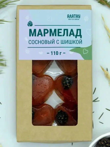 Мармелад "Сердце" с сосновой шишкой в крафтовой коробке, 110 г
