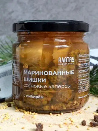 Каперсы из сосновых шишек маринованные с имбирем, 200 мл Каперсы из сосновых шишек маринованные с имбирем, 200 мл